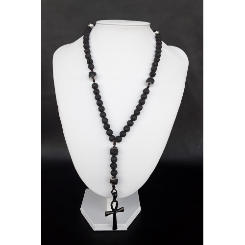 The Ankh 5 Decade Catholic Rosary made of Lava Stone