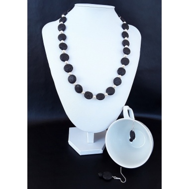 Black Lava Stone Swarovski Pearls Jewelry Set 