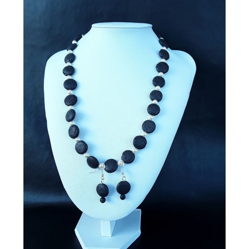 Black Lava Stone Swarovski Pearls Jewelry Set