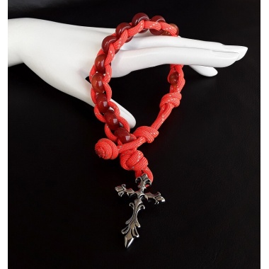 The Red Silver Military 550 Paracord Wrist Rosary