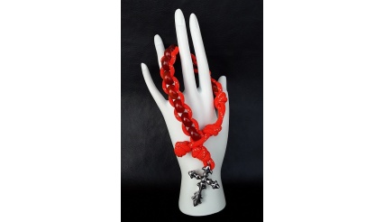 The Red Silver Military 550 Paracord Wrist Rosary