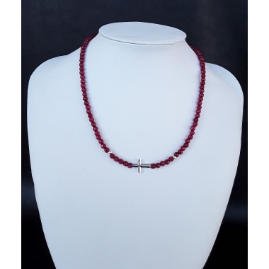 Ruby Silver Cross Necklace