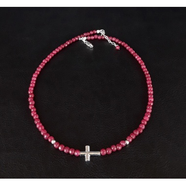 Ruby Silver Cross Necklace
