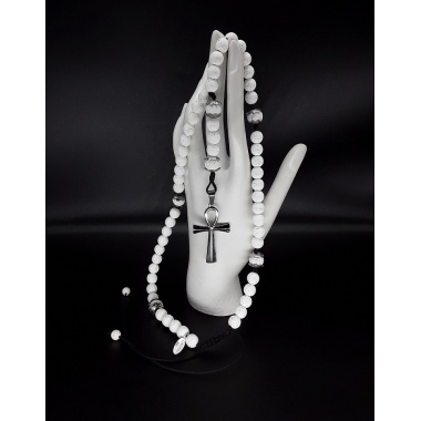 The Ankh 5 Decade Catholic Rosary made of White Lava Stone