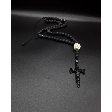 The Skull Cross Dark Lava Rosary