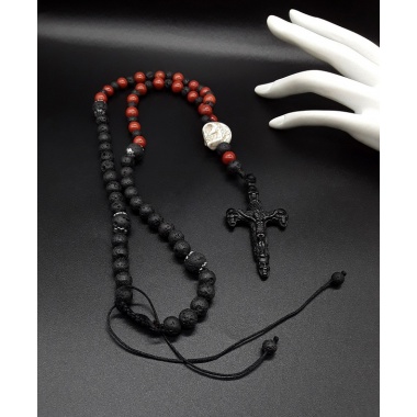 The Skull Cross Dark Red Lava Rosary
