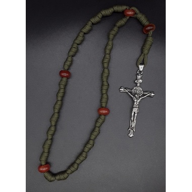 The Crucifix Carnelian Green Knotted Anglican Rosary