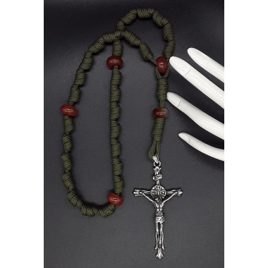 The Crucifix Carnelian Green Knotted Anglican Rosary