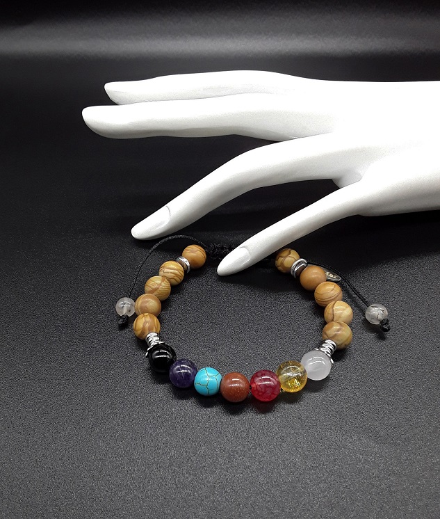 Buy Chakra Bracelet, 7 Chakras Gemstone Jewellery, Black Lava Stone Beads,  Yoga Healing Balancing Online in India 